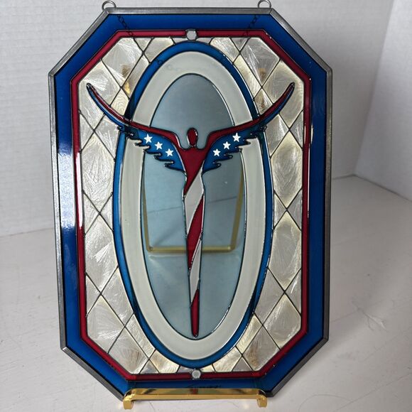 Lavaggi Signed American Angel Sun Catcher Stained Glass Metal Frame Chain Rare - Picture 2 of 11